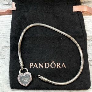 Pandora Silver Heart Padlock Bracelet Pink Charm
